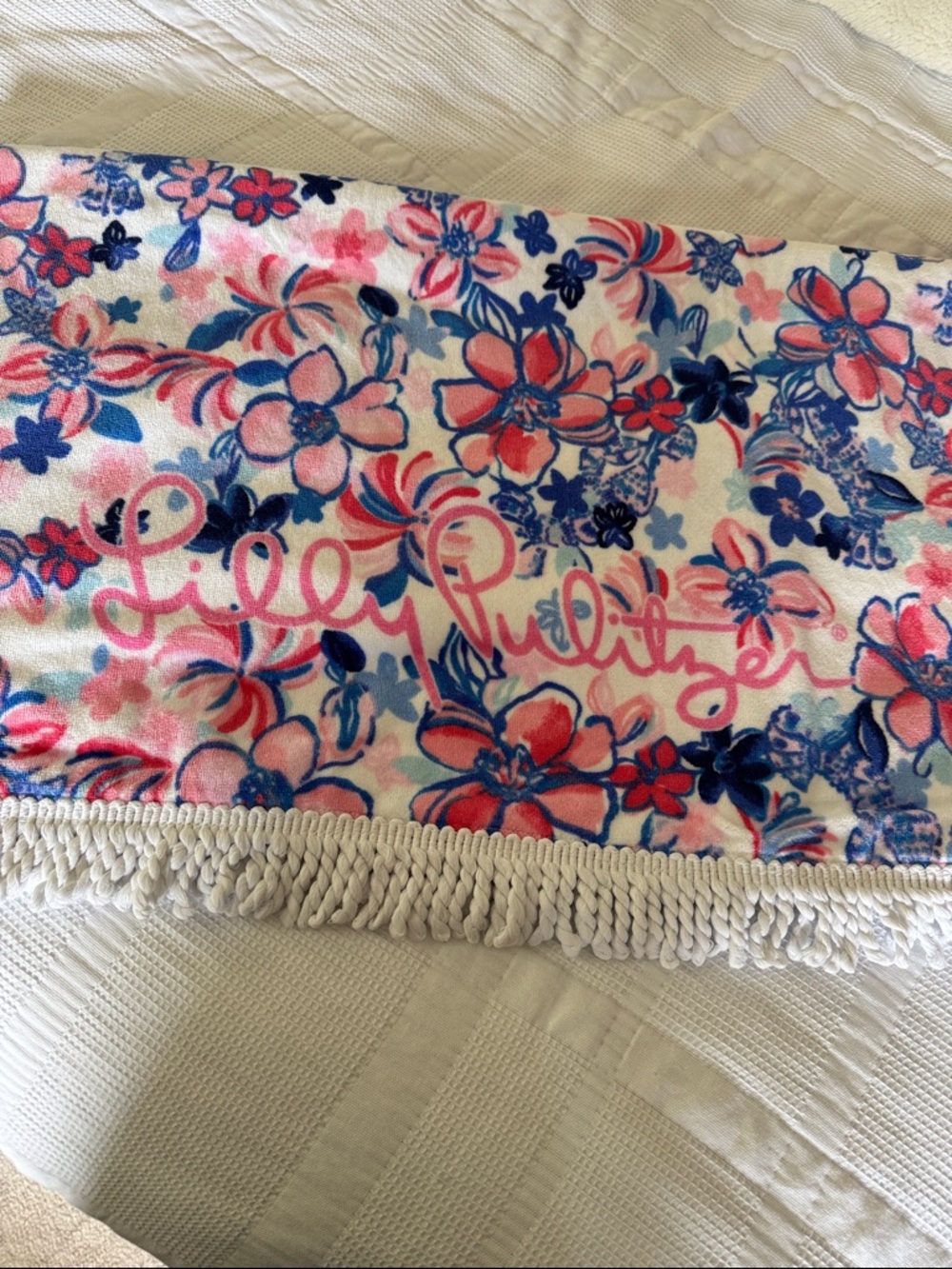 Lilly Pulitzer Floral Fringe Beach Towel - Pink, Blue & White